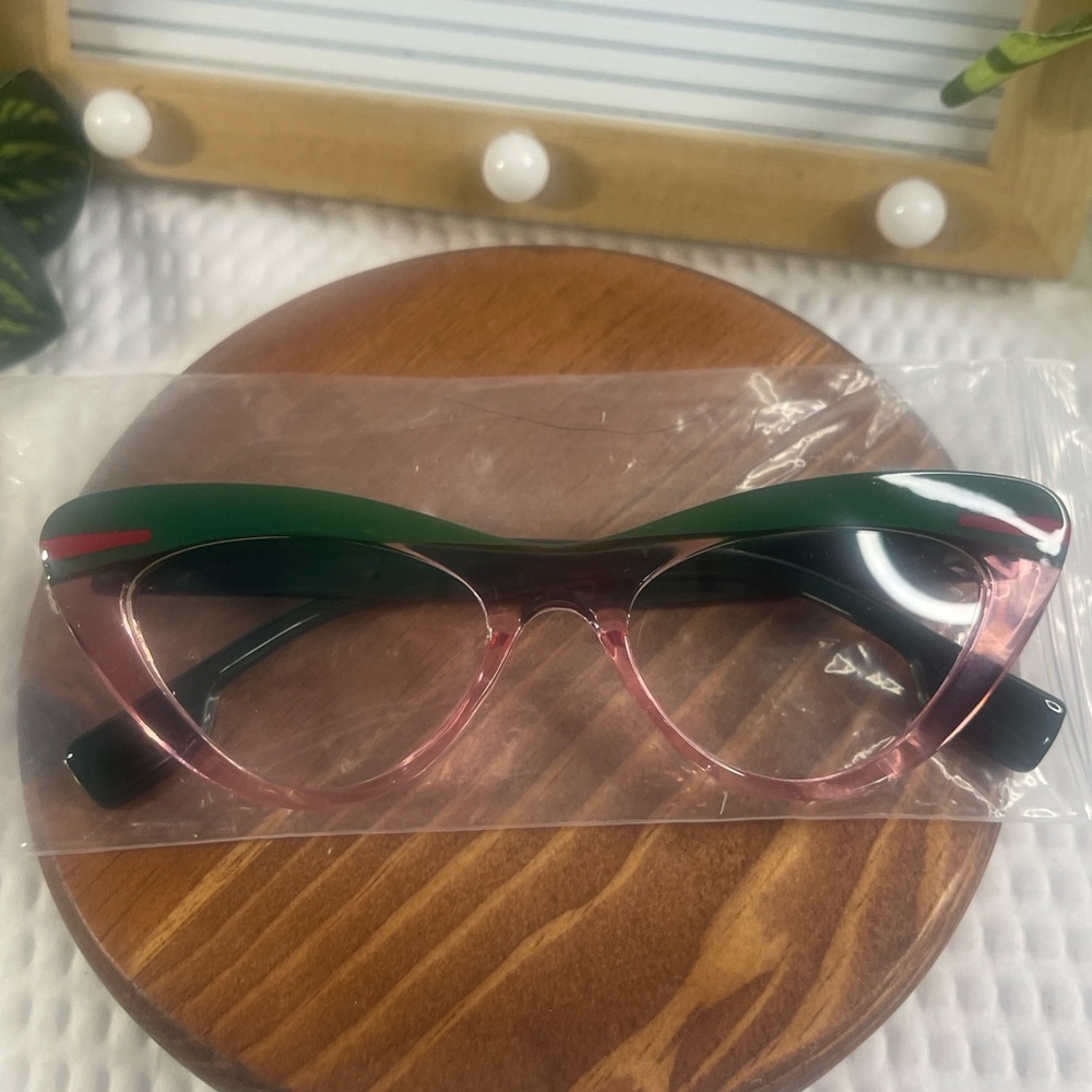 Pink and Green Cat Eye Sunglasses